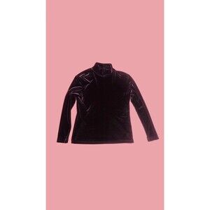 1990s-Y2K RAFAELLA High Neck Mock TURTLENECK VELVET Long Sleeve Blouse. S-M